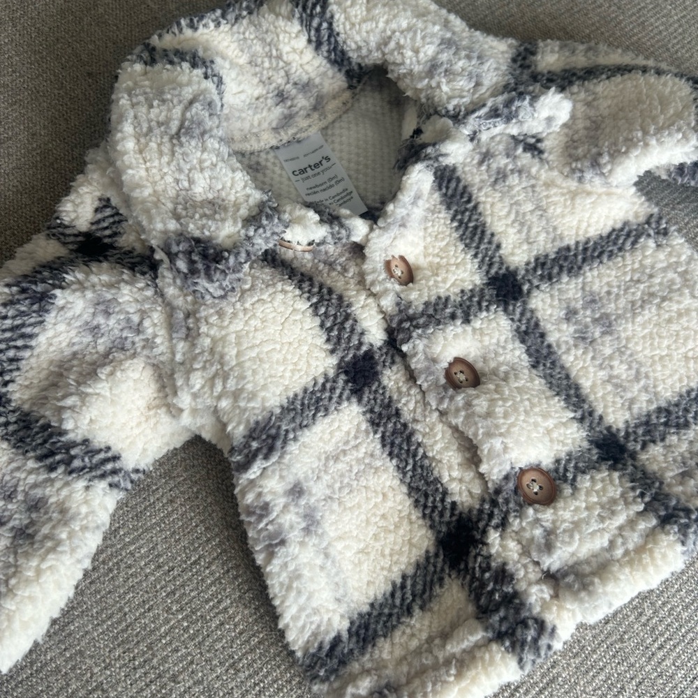 Carter's Cream and Black Plaid Sherpa Jacket